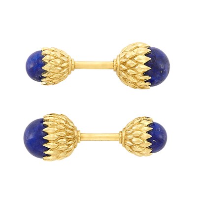 Lot 3122 - Pair of Gold and Lapis Acorn Cufflinks, Tiffany & Co., Schlumberger