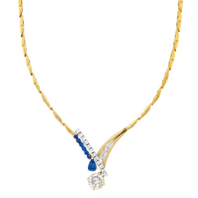 Lot 3310 - Two-Color Gold, Sapphire and Diamond Necklace