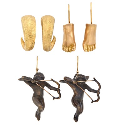 Lot 3042 - Three Pairs of Gold and Silver Earrings, Gabriella Kiss