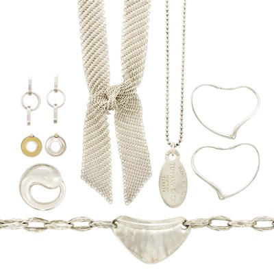 Lot 3108 - Group of Silver Jewelry, Tiffany & Co., Elsa Peretti, Paloma Picasso, and Silver Necklace, Robert Morris