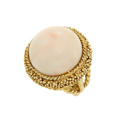 Lot 3177 - Gold and Coral Dome Ring