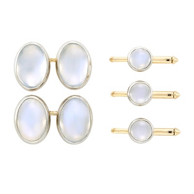 Lot 3119 - Platinum-Topped Gold and Moonstone Dress Set, Cartier