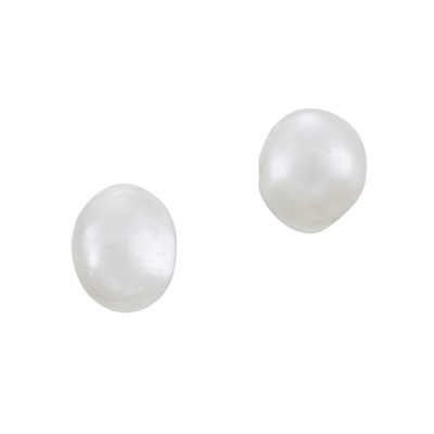 Lot 105 - Pair of Platinum and Semi-Baroque Natural Pearl Earrings