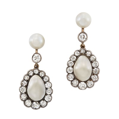 Lot 3049 - Pair of Silver, Gold, Blister Pearl and Diamond Earrings