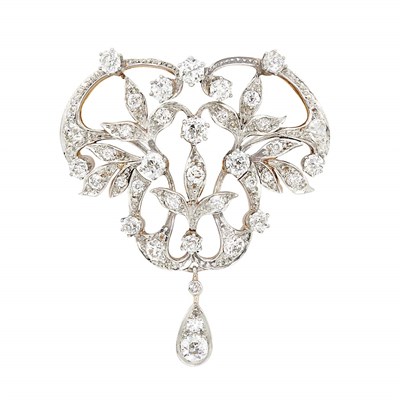 Lot 3064 - Antique Platinum-Topped Gold and Diamond Brooch