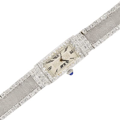 Lot 3063 - Art Deco Platinum, Diamond and Mesh Wristwatch