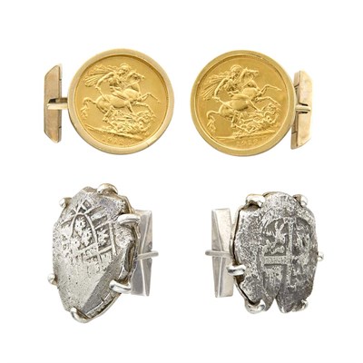 Lot 3098 - Two Pairs of Gold and Silver Coin Cufflinks