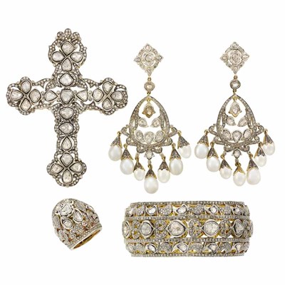 Lot 3106 - Group of Silver, Gold, Foiled-Back Diamond, Freshwater Pearl and White Sapphire Jewelry