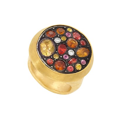 Lot 3325 - High Karat Gold, Diamond and Multicolored Stone Ring