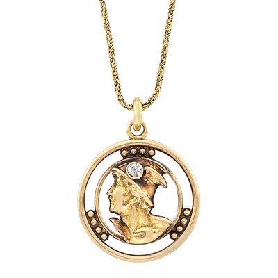 Lot 3044 - Antique Gold and Diamond  Hermes/Mercury Pendant