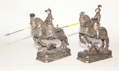 Lot 381 - Pair of Silver Plated Figures of Jousting...