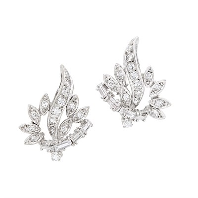 Lot 3306 - Pair of Platinum, White Gold and Diamond Earclips