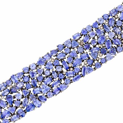 Lot 130 - Blackened Silver, Tanzanite and Diamond Bracelet