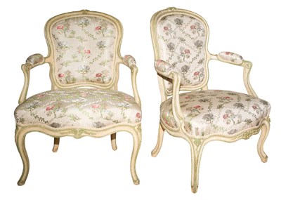 Lot 440 - Pair of Louis XV Painted Fauteuils en...