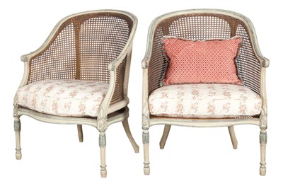 Lot 524 - Pair of Painted and Caned Barrel Back Chairs