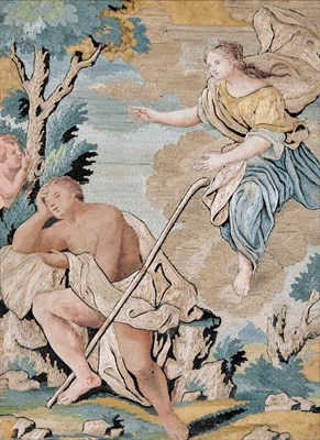 Lot 623 - Set of Six Continental Silk Crewelwork...