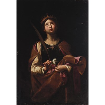 Lot 8 - Follower of Caravaggio Saint Catherine with...
