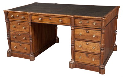 Lot 428 - Regency Ebony Inlaid Mahogany Pedestal Desk In...