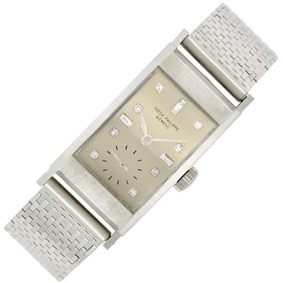 Lot 80 - Gentleman's Platinum Rectangular Wristwatch, Patek Philippe, Ref. 425