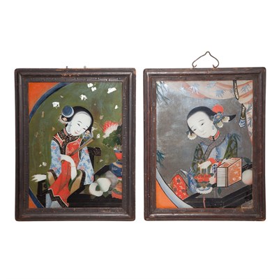 Lot 510 - Two Framed Chinese Reverse Paintings on Glass...