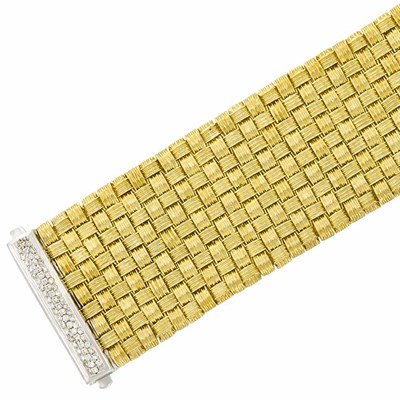 Lot 412 - Two-Color Gold and Diamond Cuff Bracelet, Roberto Coin