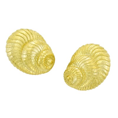 Lot 238 - Pair of Hammered Gold Shell Earclips, David Webb