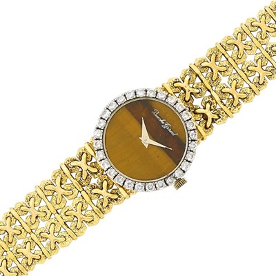 Lot 398 - Two-Color Gold, Tiger's Eye and Diamond Wristwatch, Bueche Girod