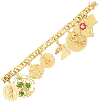 Lot 397 - Gold and Gem-Set Charm Bracelet