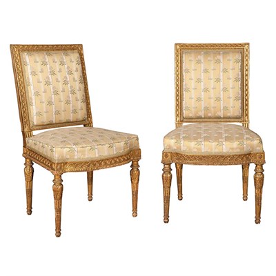 Lot 329 - Pair of Louis XVI Style Giltwood Chaises a la...