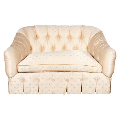 Lot 386 - Tufted Silk Upholstered Sofa Length 64 inches.
