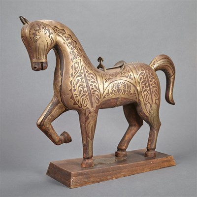 Lot 257 - Indian Style Brass Overlay Wood Horse 20th...