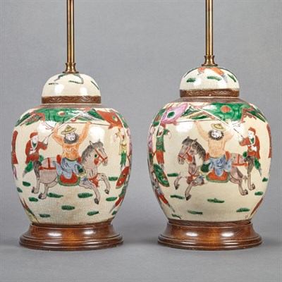 Lot 354 - Pair of Chinese Famille Verte Porcelain Jars...