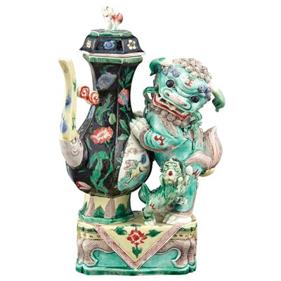 Lot 183 - Chinese Famile Verte Glazed Porcelain Fu Lion...