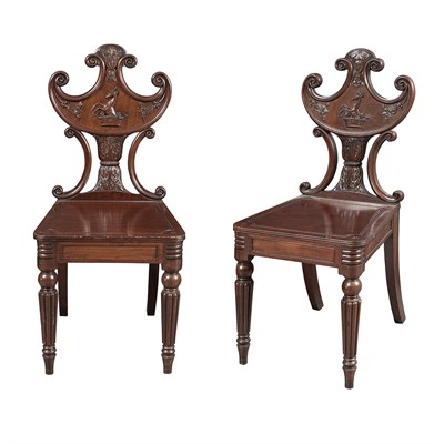 Lot 648 - Pair of George IV Mahogany Hall Chairs...