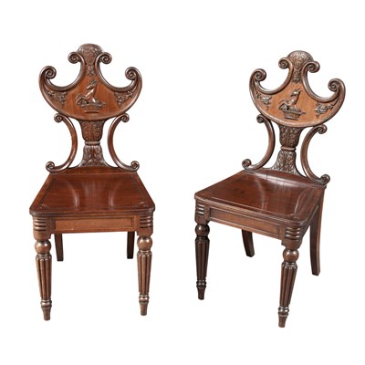 Lot 649 - Pair of George IV Mahogany Hall Chairs...
