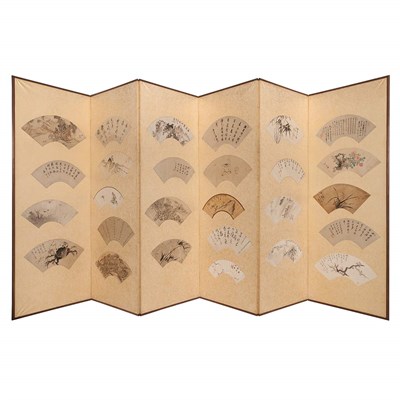 Lot 20 - Japanese Six-Panel Screen 19th Century Mounted...