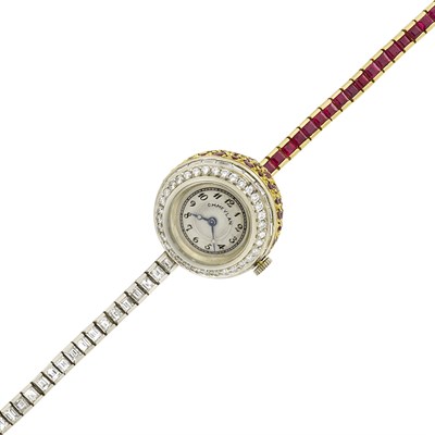 Lot 274 - Lady's Two-Color Gold, Ruby and Diamond Ball Wristwatch, C.H. Meylan
