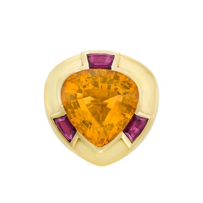 Lot 217 - Gold, Citrine and Pink Tourmaline Ring, France