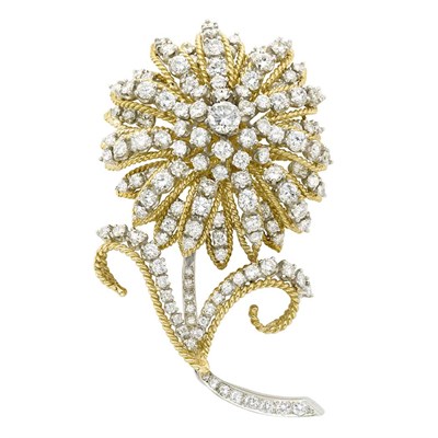 Lot 407 - Gold, Platinum and Diamond Flower Brooch