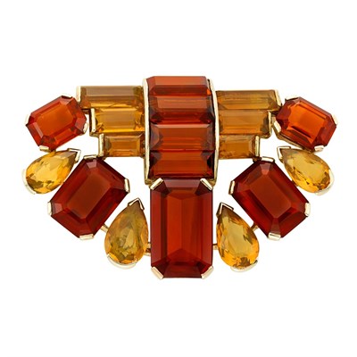 Lot 220 - Gold and Bicolored Citrine Clip-Brooch