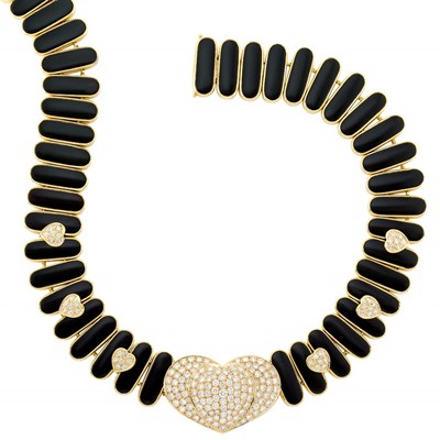 Lot 193 - Gold, Black Onyx and Diamond Necklace
