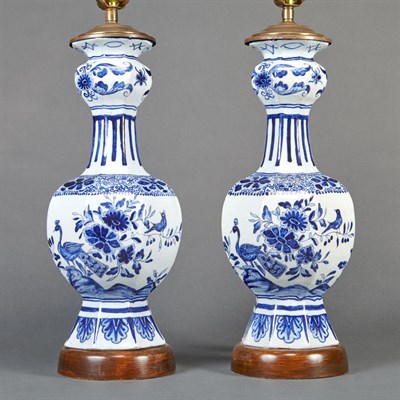 Lot 475 - Pair of Blue and White Ceramic Lamps Height...