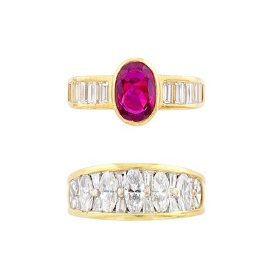 Lot 213 - Gold, Ruby and Diamond Ring and Gold and Diamond Ring