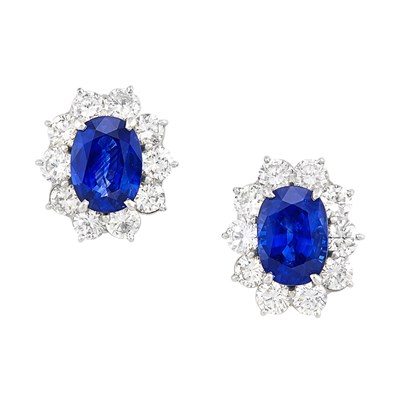 Lot 424 - Pair of Platinum, Sapphire and Diamond Earclips