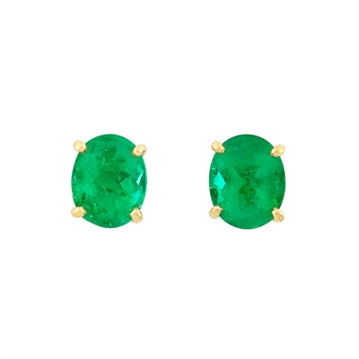 Lot 46 - Pair of Gold and Emerald Stud Earrings
