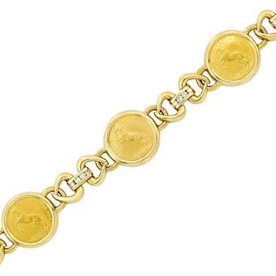 Lot 284 - Gold, Gold Coin and Diamond Bracelet