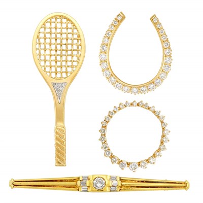 Lot 53 - Three Gold, Diamond and Cultured Pearl Brooches and Circle Pendant