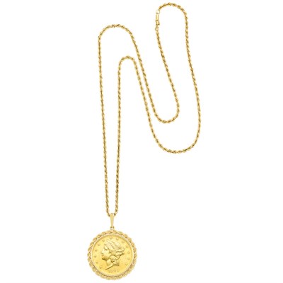 Lot 203 - Gold and Gold Coin Pendant-Necklace
