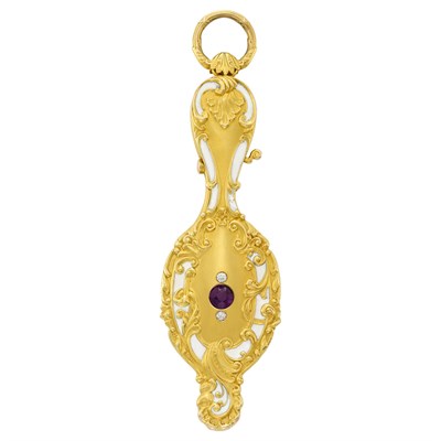 Lot 55 - Art Nouveau Gold, White Enamel, Amethyst and Diamond Lorgnette