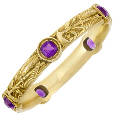 Lot 54 - Art Nouveau Gold and Amethyst Bangle Bracelet